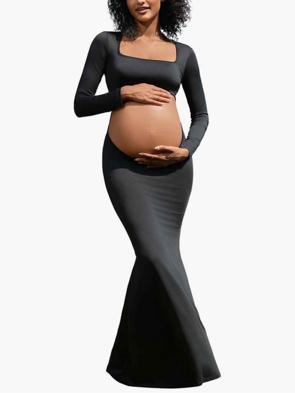 Maternity Long Sleeve Black Mermaid Maxi Dress